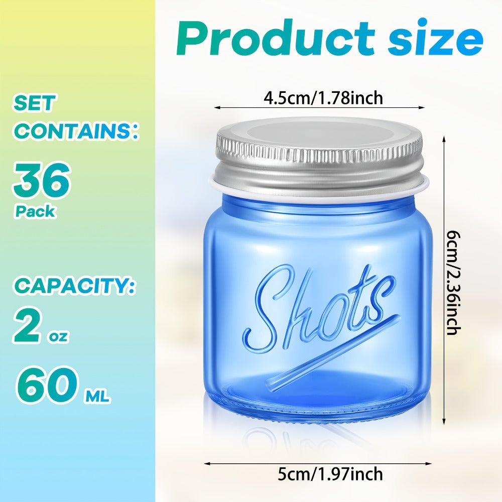 Mason Jar Shot Glasses 36 Pcs with Lids – 2 Oz Dishwasher Safe Mini Shooter Glasses – Perfect for Wedding Party Favors, Home Bar, Desserts, Halloween & Christmas Gift – Fresh Color - product image 3