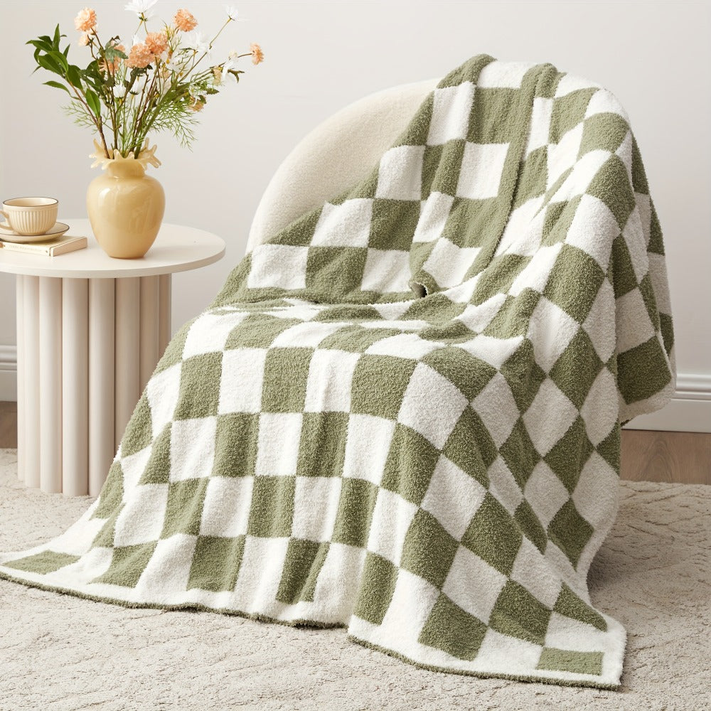 Jacquard Knit Checkered Blanket – Soft Cozy Fluffy Plaid Throw for Couch, Bed & Sofa, All Seasons, 4 Colors, Throw to King Size - product image