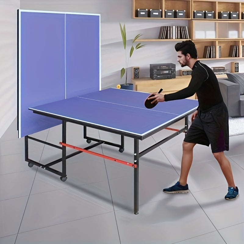 Regulation Size Table Tennis Table, Fold-Up Design with 4 Wheels for Easy Storage, Indoor Outdoor Use, Blue | Collapsible Ping Pong Table 8ft with Net, 2 - product image 2
