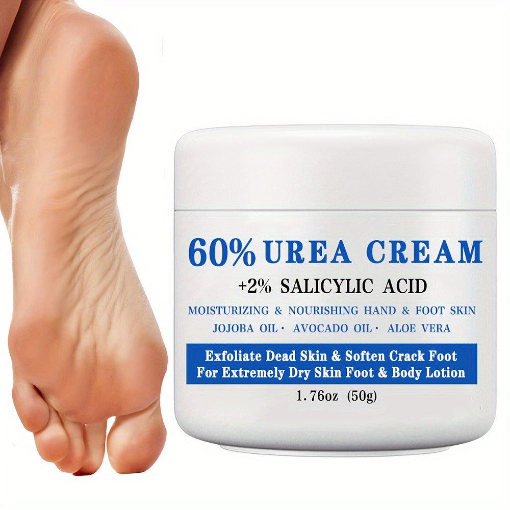 Urea Foot Cream 60% with 2% Salicylic Acid Deep Moisturizing Exfoliating Heel & Hand Lotion – Softens Dry Cracked Skin, Jojoba & Avocado Oil, Hypoallergenic 1.76oz - product image