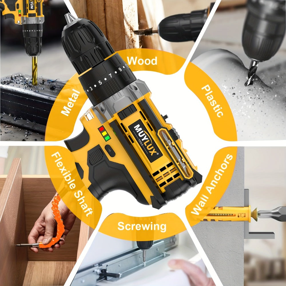 20V Cordless Drill Set Impact Power Drill 3/8 Inch Keyless Chuck 18+3 Clutch 45Nm Max Torque 2-Speed Work Light 2.0Ah Battery Fast Charger 136 148 PCS Kit - product image 5