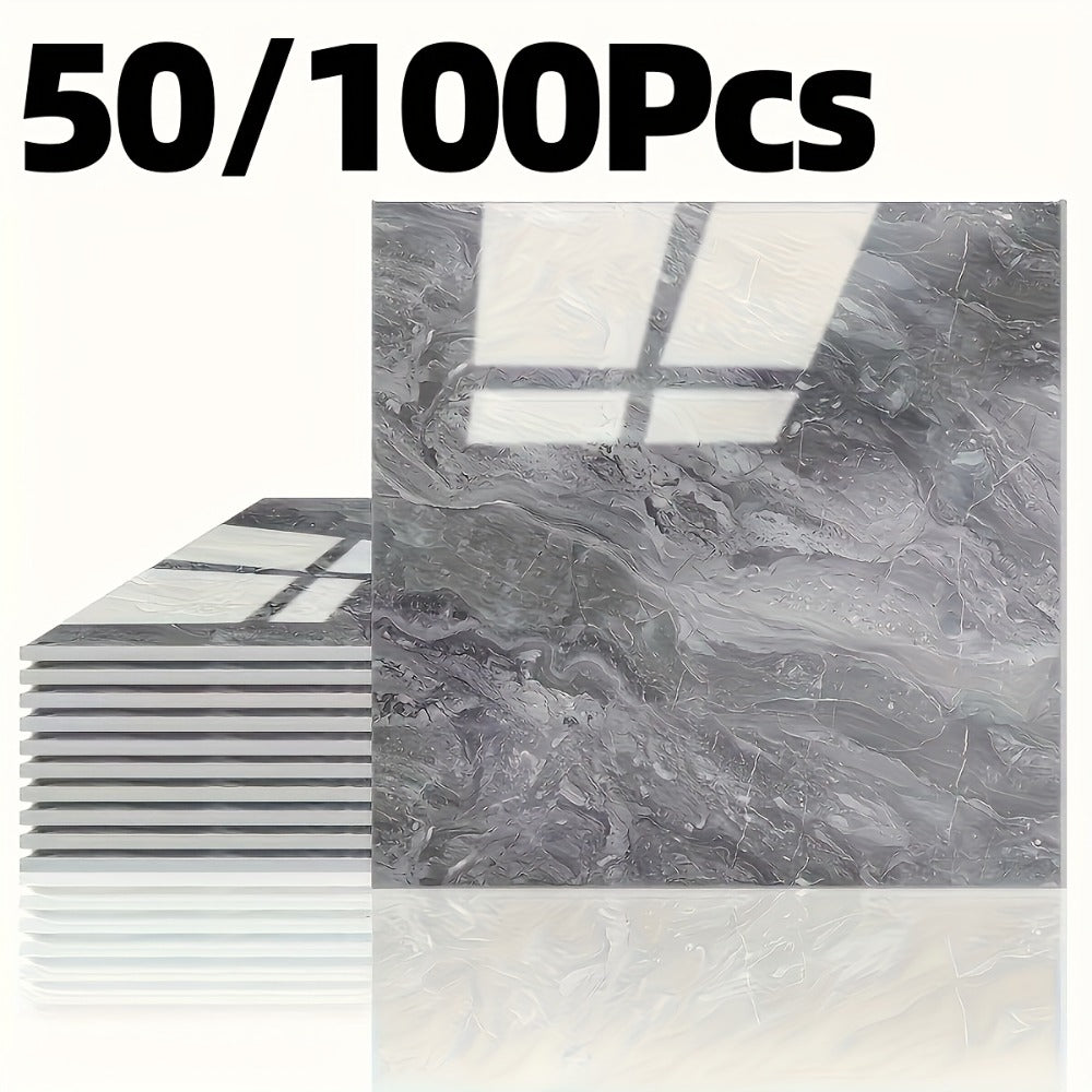 Peel and Stick Wall Tile Stickers Marble Pattern Self-Adhesive Waterproof Glossy Wallpaper 50/100Pcs for Kitchen Bathroom Living Room Home Decor - product image