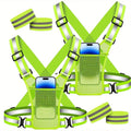 Reflective Running Vest with Phone Holder & Reflective Bracelets – 2 Pack – Adjustable Safety Vest for Men Women, Dog Walking, Cycling, Night Running