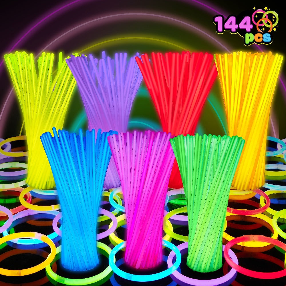 7 Colors Glow in the Dark Bracelets & Necklaces for Halloween Christmas New Year Party Supplies Favors Concerts Festivals – 144-Piece Glow Sticks Bulk Pack 8 Inch