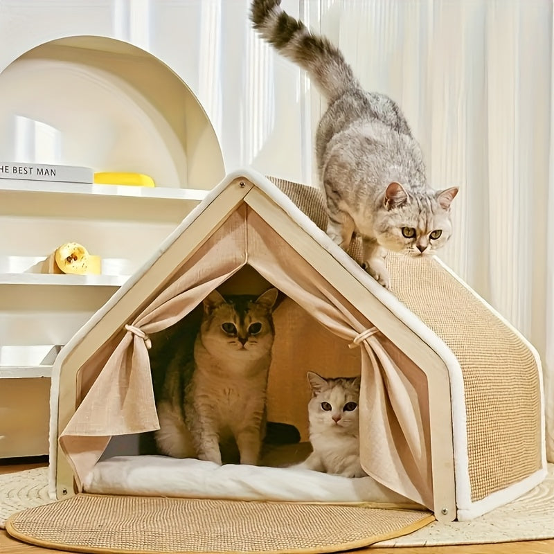 Cat House Semi-Enclosed Shell Design with Sisal Scratching Pad Tent Hideout for Small Medium Cats Indoor Living Room Bedroom Study XL for Camping & Outdoor - product image