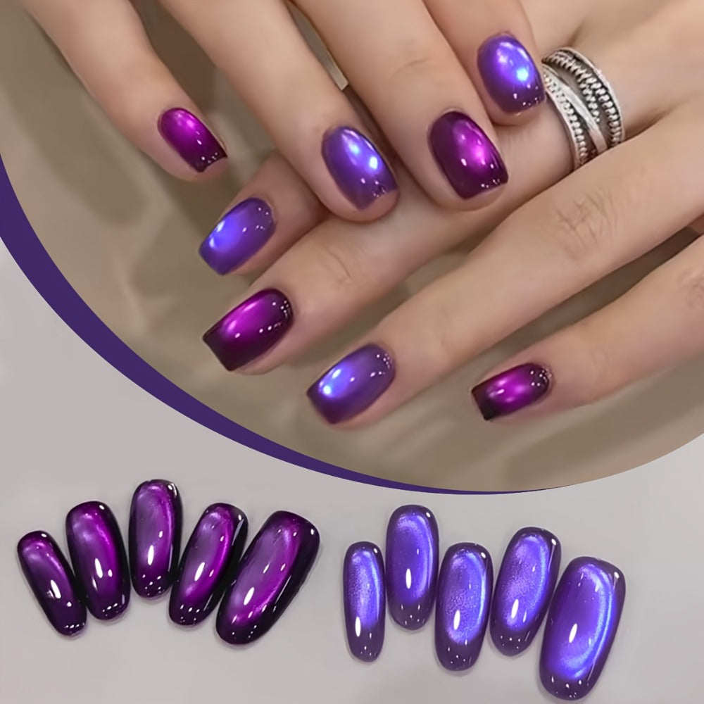 Cat Eye Gel Nail Polish Set 4pcs Purple Iridescent Glass Bead — Nine Purple Fire Aurora Shimmer UV LED Soak-Off Gel Polish for Women, Salon & Home DIY Nail Art Manicure Kit - product image 9
