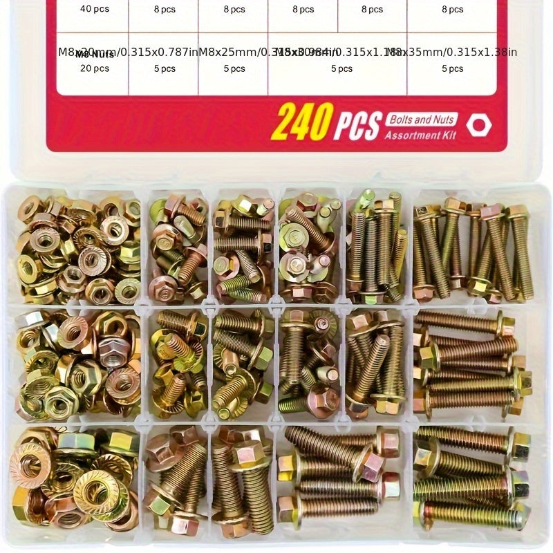 Metric Flange Bolt Nut Assortment Kit 240pcs – M5 M6 M8 Alloy Steel Hex Screws & Nuts Set in 14 Sizes Corrosion-Resistant for DIY Repair Automotive Machinery with Clear Storage Box - product image 6