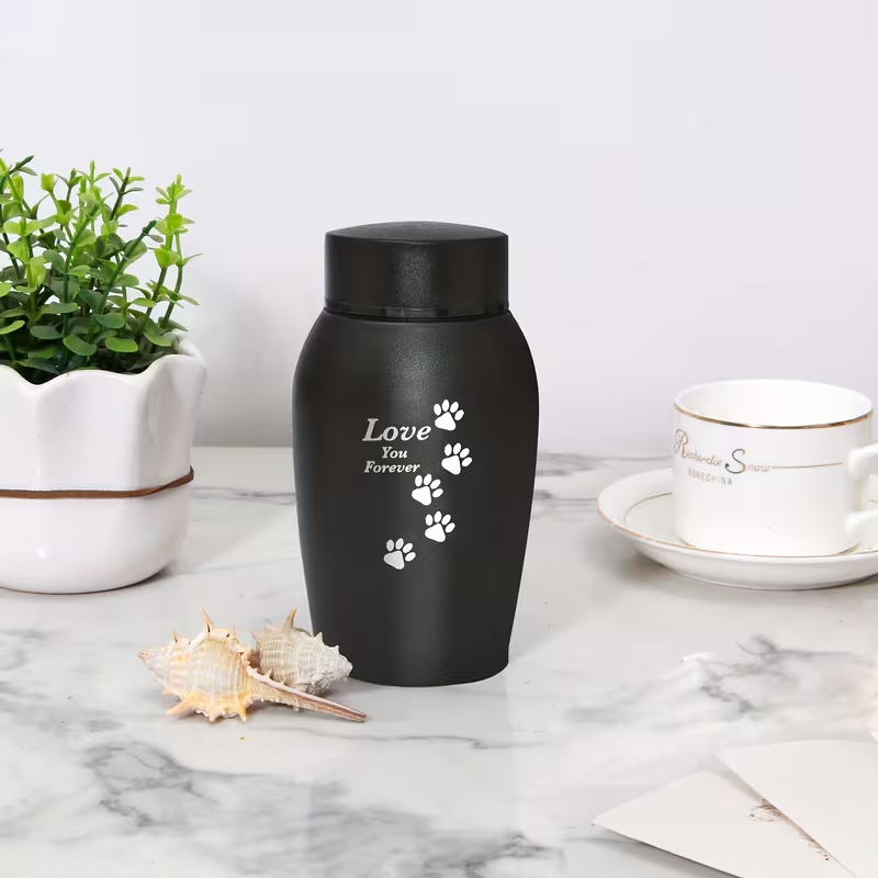 Pet Cremation Urn Stainless Steel Paw Print with Love You Forever Inscription | Secure Seal Large Ash Keepsake Box for Dogs Cats Up to 50lbs | Funeral Home Display Memorial Gift | Black Gray Blue