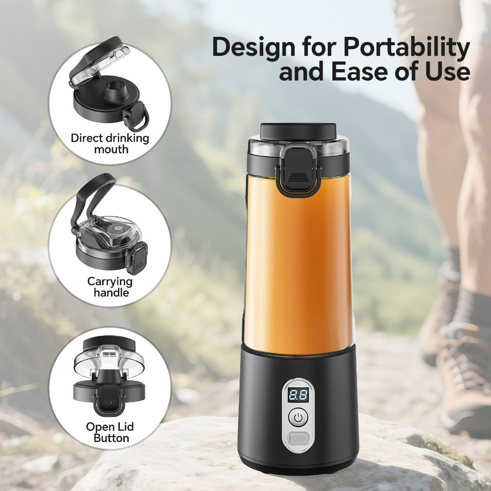 Portable Smoothie Blender USB-C Fast Charge 6-Blade Stainless Steel – Digital Timer Battery Display High-Speed Ice Crush No-Spill Lid | Protein Shake Gym Travel Blender in Black Pi - product image 35