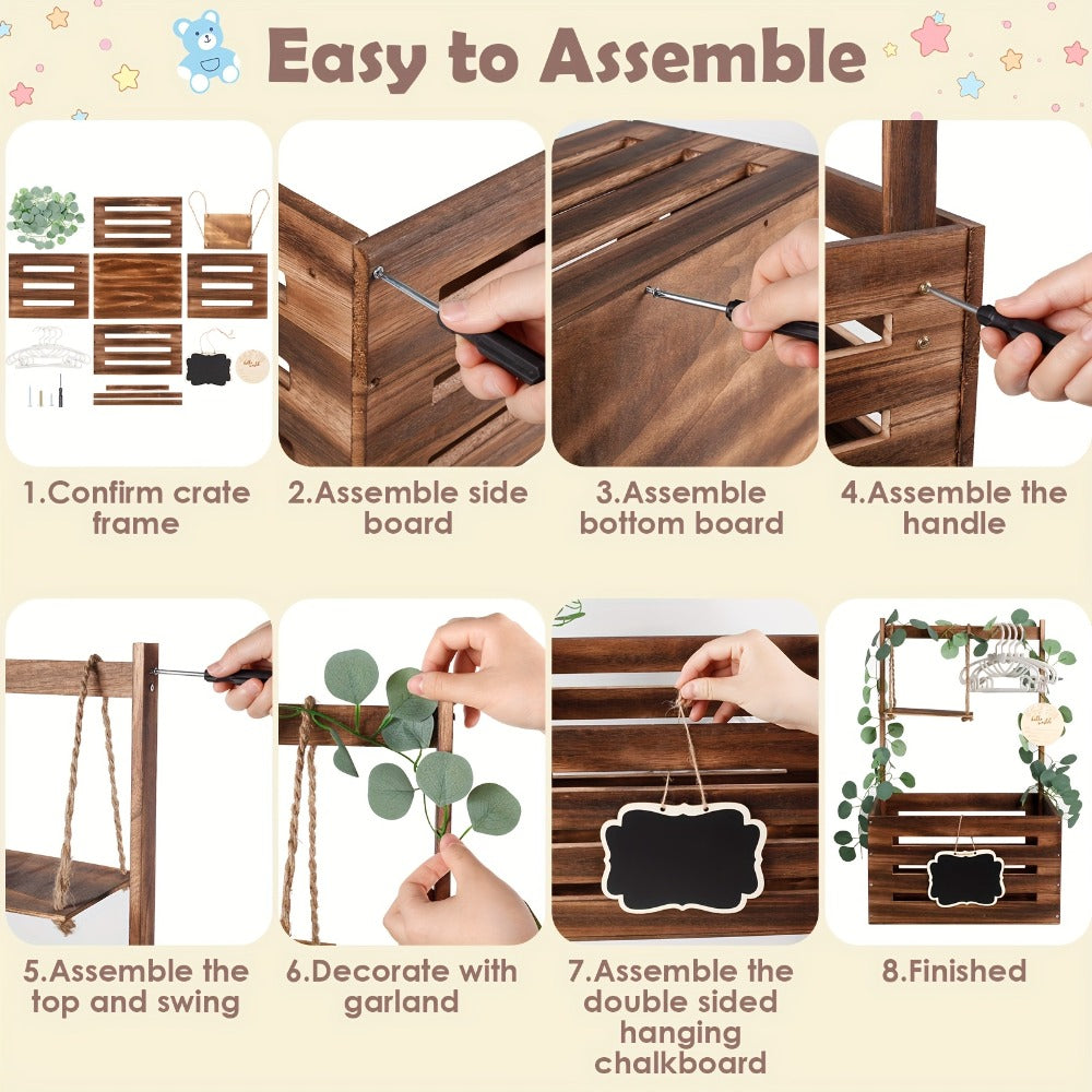 Wooden Gift Crate Basket with Handle and Garland Large Storage Organizer Baby Shower Pregnancy Announcement Christmas Party Decor Housewarming Gift - product image 3