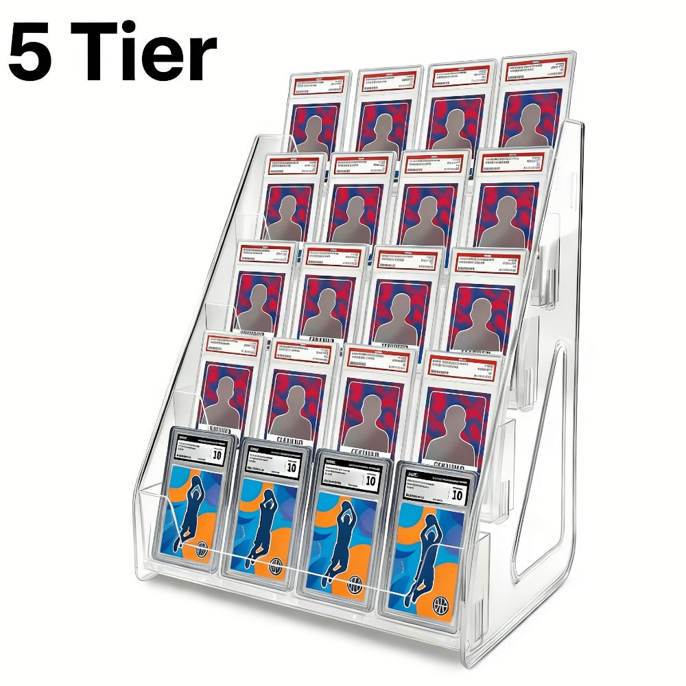 3 or 5-Tier Vertical Collectible Card Showcase, Snap-In Assembly No Tools Desktop Holder for Baseball Basketball MTG Trading Cards – PSA BGS SGC Graded Card - product image 2