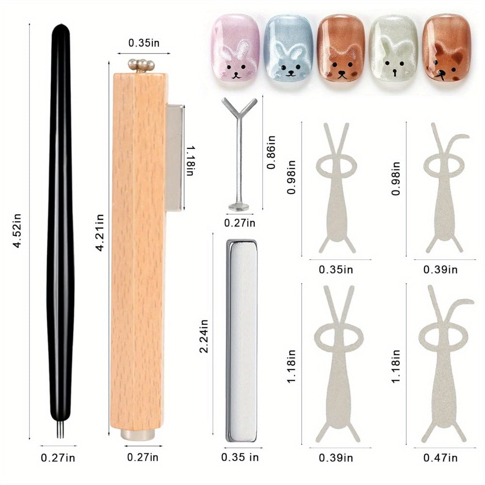 Cat Eye Nail Magnet Set 11pcs - 3-in-1 Magnet Stick with Heart & Bunny Designs, Strong Magnetic Tool for Cat Eye Gel Polish Nail Art, Professional Salon & Home DIY Nail Art Gift - product image 2