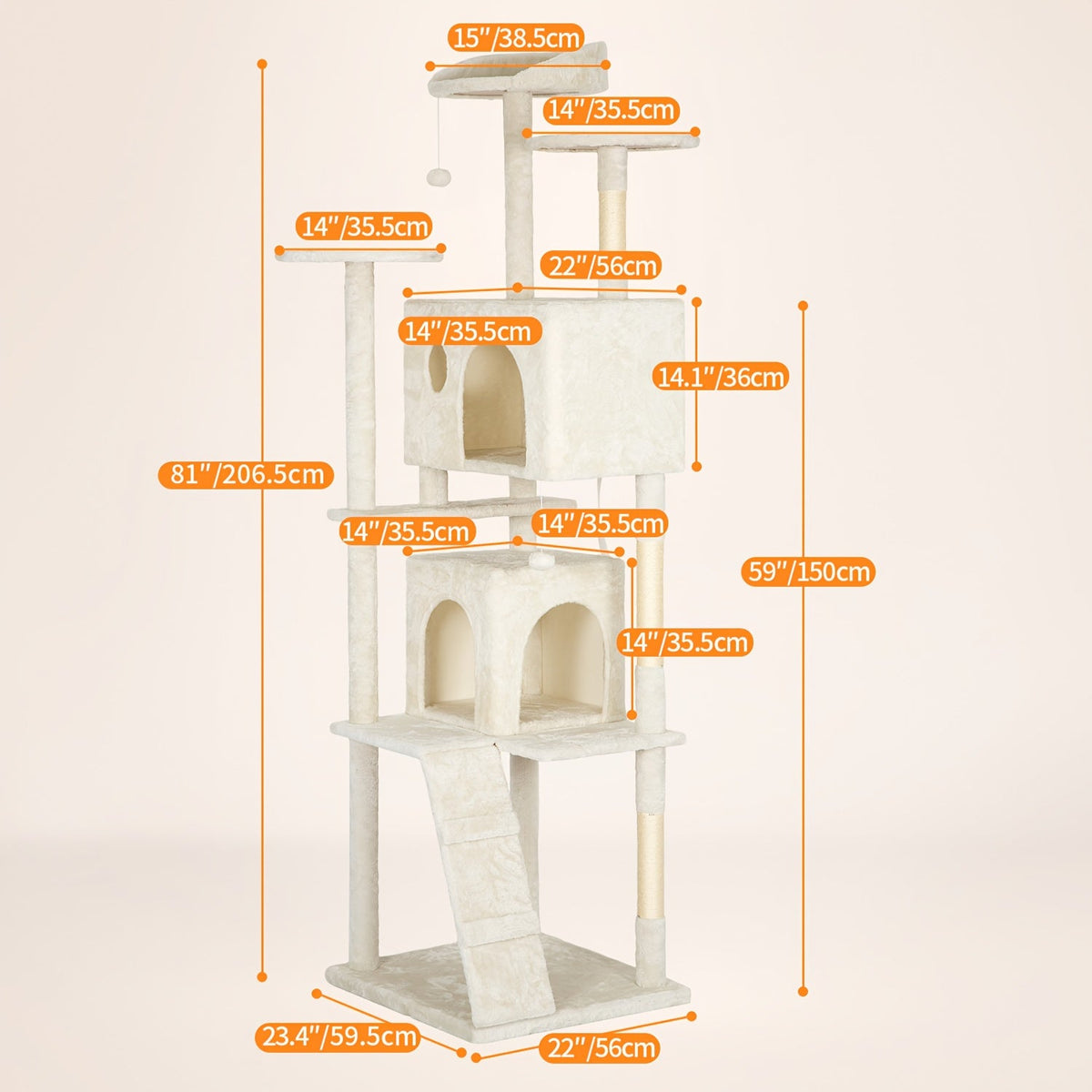 Cat Tree Tower Multi-Layer with Scratching Post, Perch Platforms & Cat Apartments – 80 Inch, 6 Colors – Tall Cat Climbing Frame for Indoor Cats, Space-Saving - product image 2