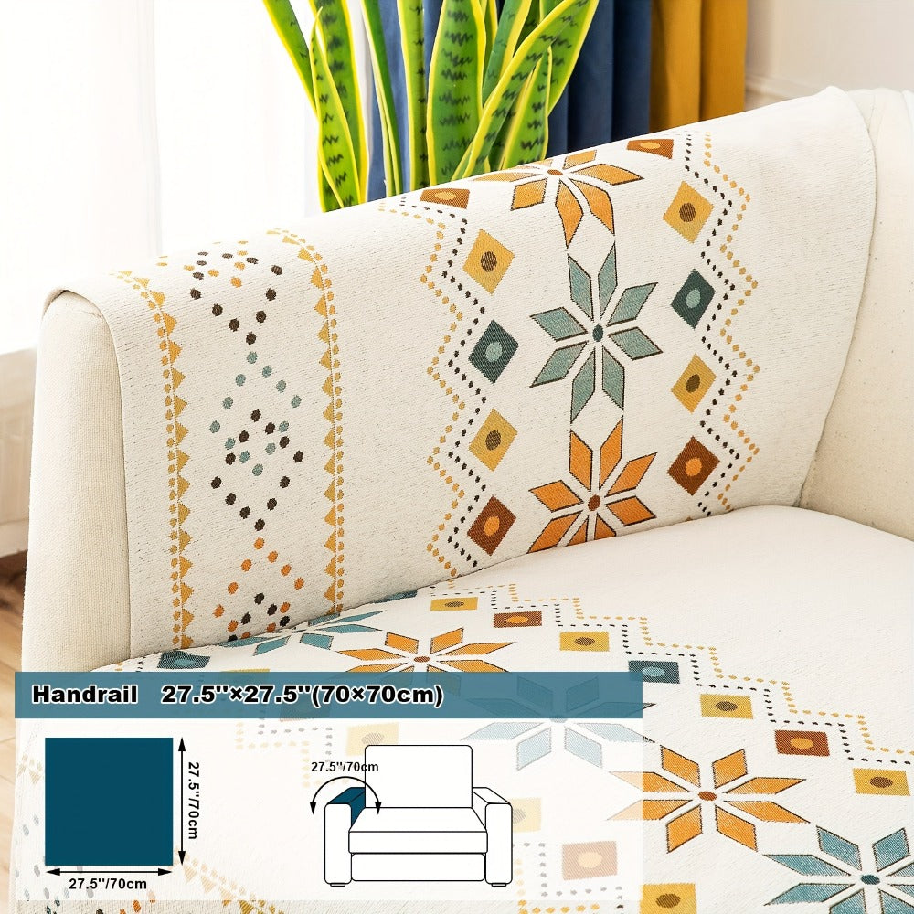 Bohemian Chenille Sofa Cover | Geometric Print Non-Slip Couch Slipcover, Thick Plush Boho Style, 1 to 4 Seat, Armrest & Backrest, Machine Washable, Sectional Sofa Protector - product image 37