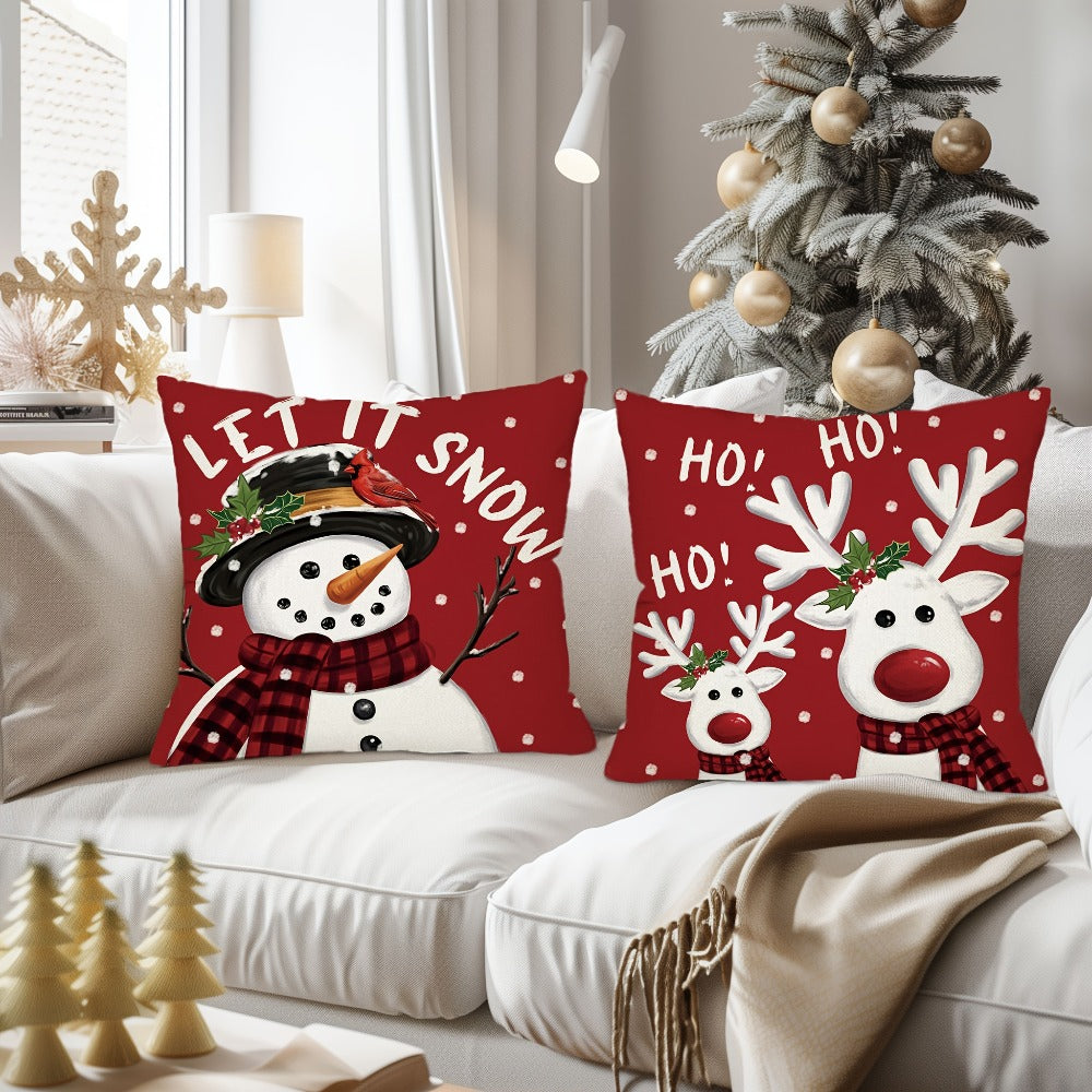 Christmas Throw Pillow Covers 4pcs Set 18x18 | Reindeer Snowman Buffalo Plaid Cushion Covers, Winter Holiday Farmhouse Home Decor, Sofa Couch Porch Patio, No Insert - product image 3