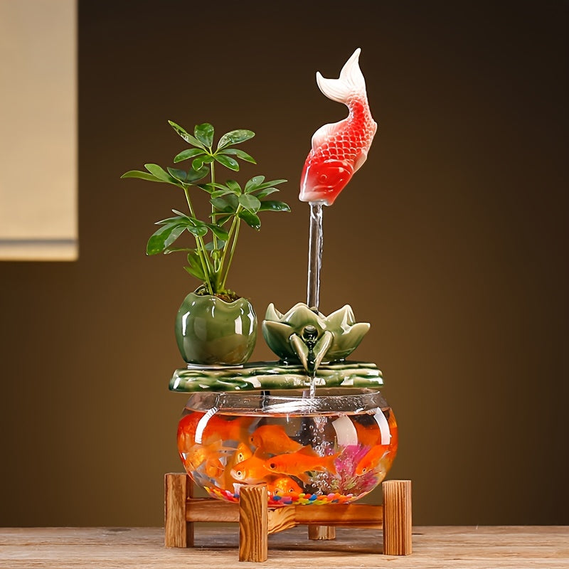 USB Desktop Fish Waterfall Fountain with Glass Bowl – Relaxing Indoor Water Feature Tabletop Decor Zen Fountain Gift - product image 14