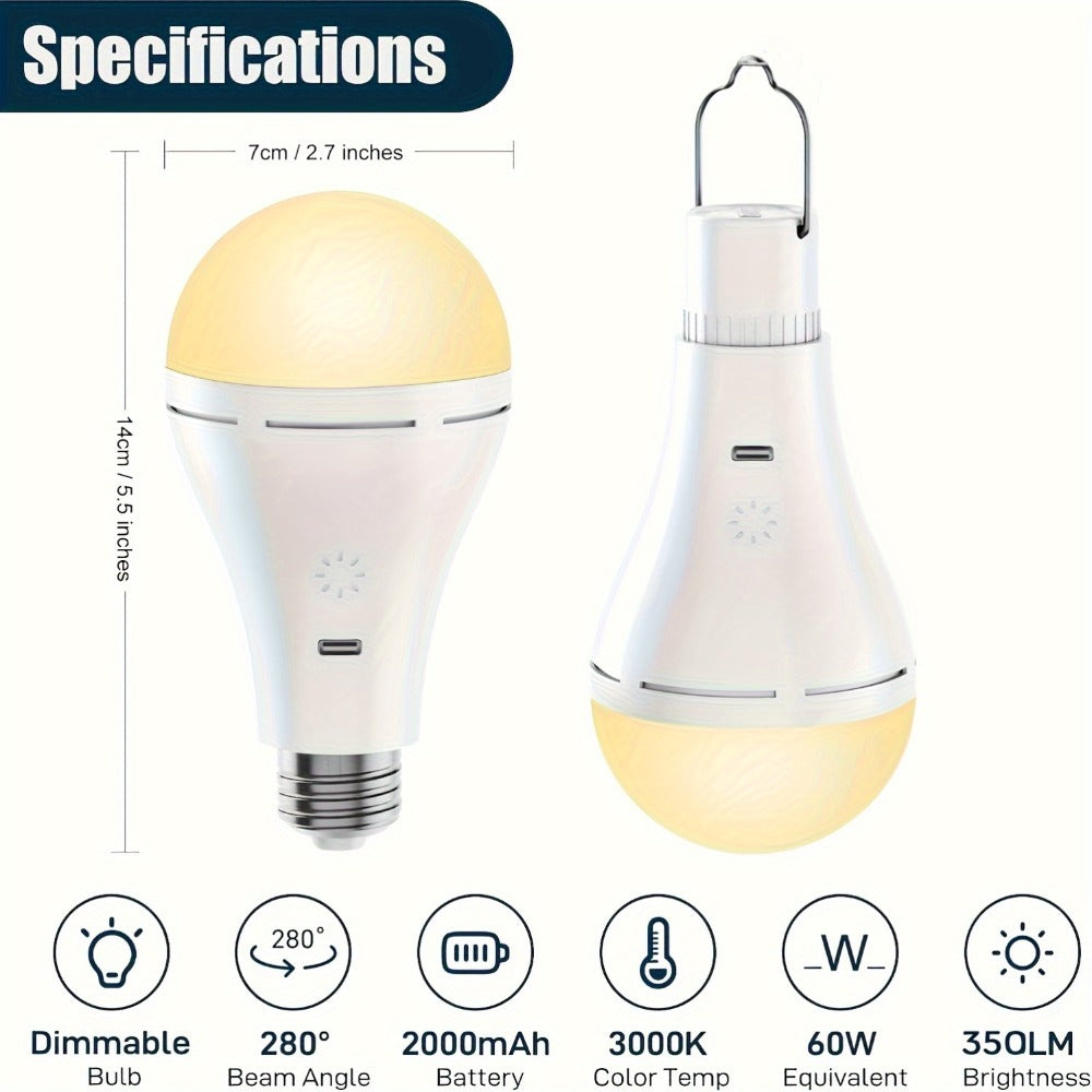 USB Rechargeable Light Bulbs 2-Pack with Remote Control Dimmable Timer 3 Color Temperatures E26 9W 350LM 2000mAh Emergency LED Bulb with Hook for Camping - product image 3