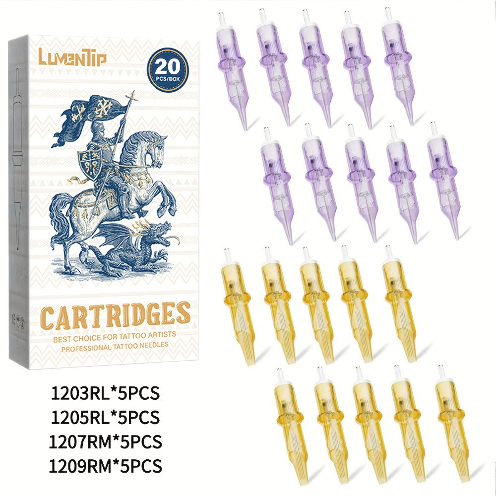 Tattoo Cartridge Needles 50pcs Mixed #12 Lumentip — RL RS RM M1 Stainless Steel, Safety Membrane, Universal Fit for All Tattoo Machines & Pens, Artists & Beginners - product image