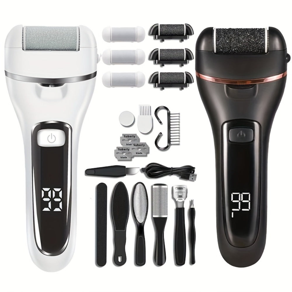 Electric Pedicure Foot File 10-in-1 Kit – Rechargeable with Digital Display, 3 Roller Heads, Dead Skin & Hard Skin Remover for Men & Women - product image