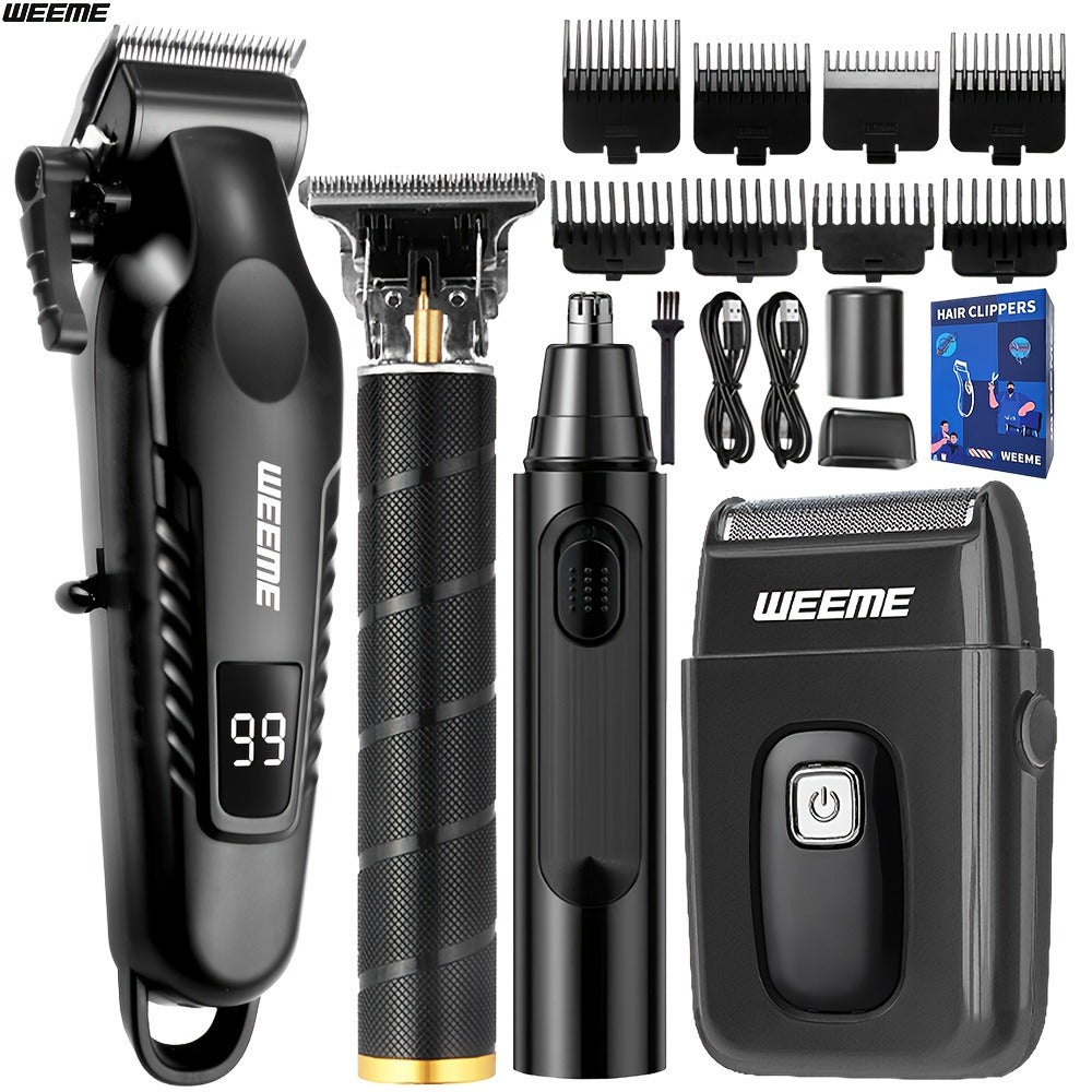 Men's Grooming Kit 4-Piece Set – USB Rechargeable Hair Clipper, Nose Trimmer, Electric Shaver & T9 Detailer with 8 Guide Combs, Professional Cordless Beard Trimmer Set for Men - product image 3