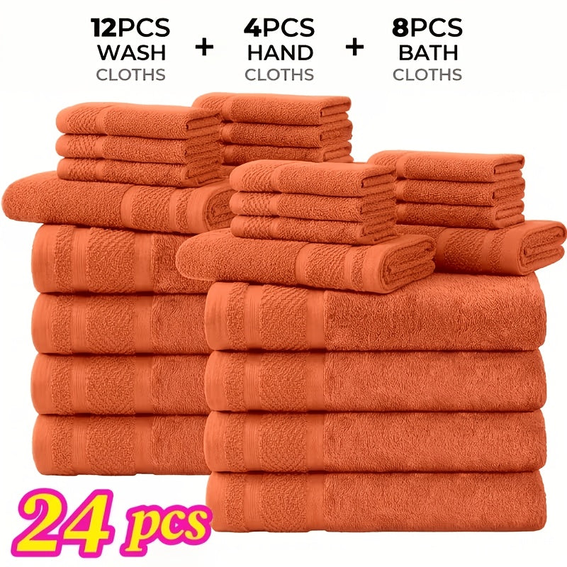 24 pcs Bath Towel Sets, Solid Color Cotton Blend Bathroom Towel, 8/4 Bath Towels +4/2Hand Towels + 12/6Washcloths, Multiple Colors Available, Soft and - product image 13