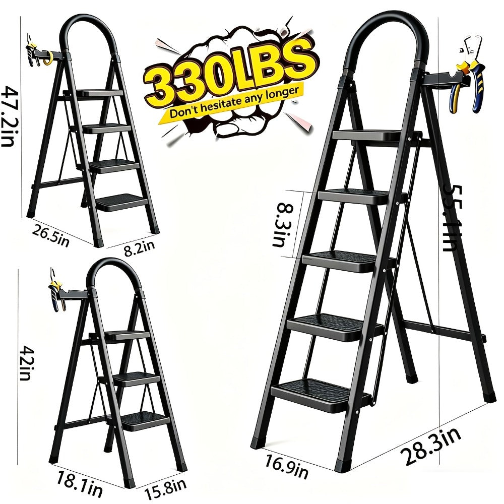Folding Step Ladder with Anti-Slip Pedals & Handrail – 2/3/4/5 Step Stool for Adults, Sturdy Steel, Lightweight Portable, Non-Slip Feet, Rust-Resistant, Foldable for Home Kitchen O - product image 6