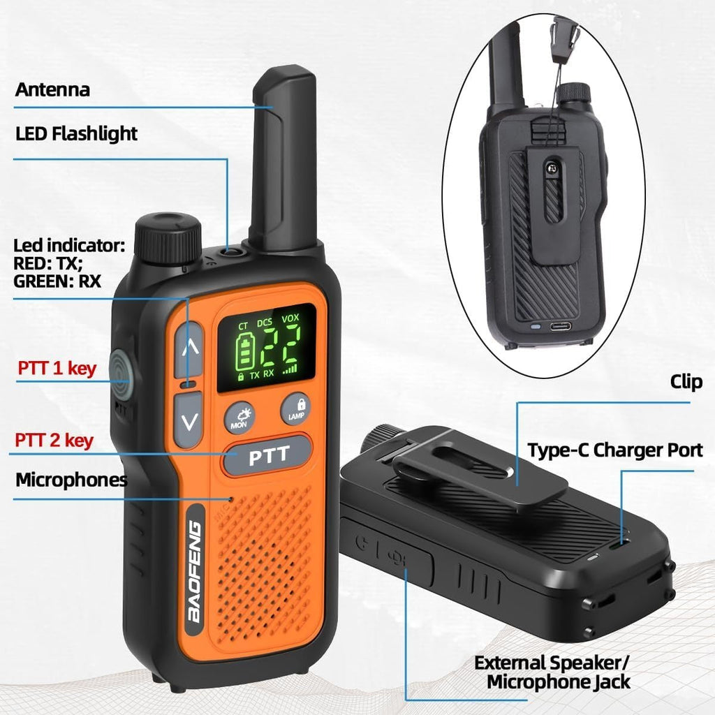 Long Range Walkie Talkies for Adults – BAOFENG 22 FRS Channels LCD Display VOX Hands-Free – USB-C Rechargeable Li-ion Battery – for Hiking Camping Family - product image 3