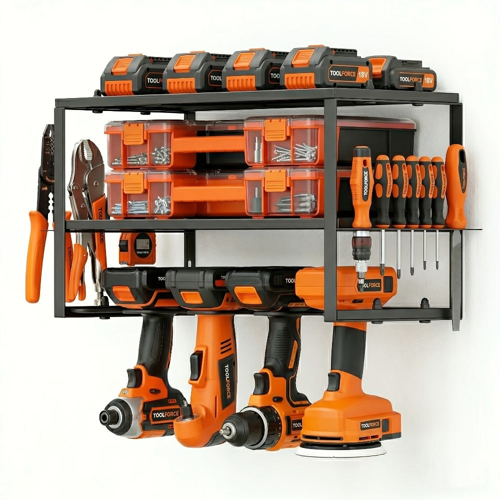 Power Drill Holder Wall Mount – Heavy Duty Tool Storage Rack with 3/4 Layer Floating Shelf | Cordless Drill Organizer | 4/6/8 Drill Holders Workshop Tool Rack for Garage & Workshop - product image 8