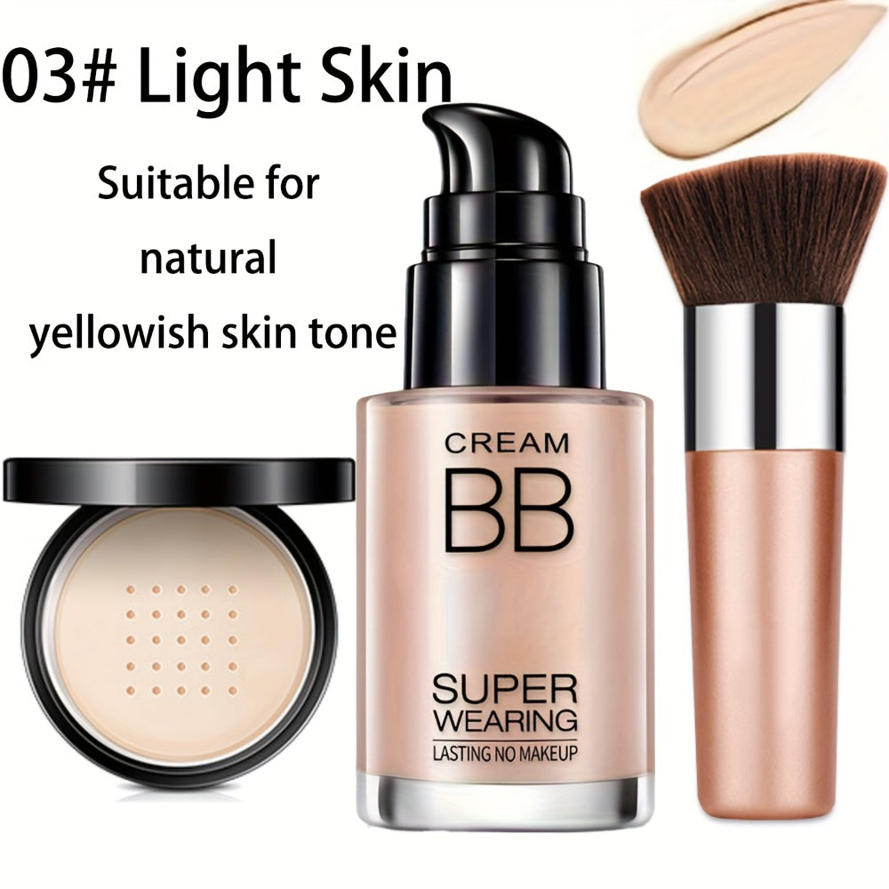 BB Cream Makeup Kit with Loose Setting Powder Brush & Sponge — Full Coverage Waterproof Long-Lasting Hydrating Foundation Set for All Skin Types, Women Beauty Gift - product image 7