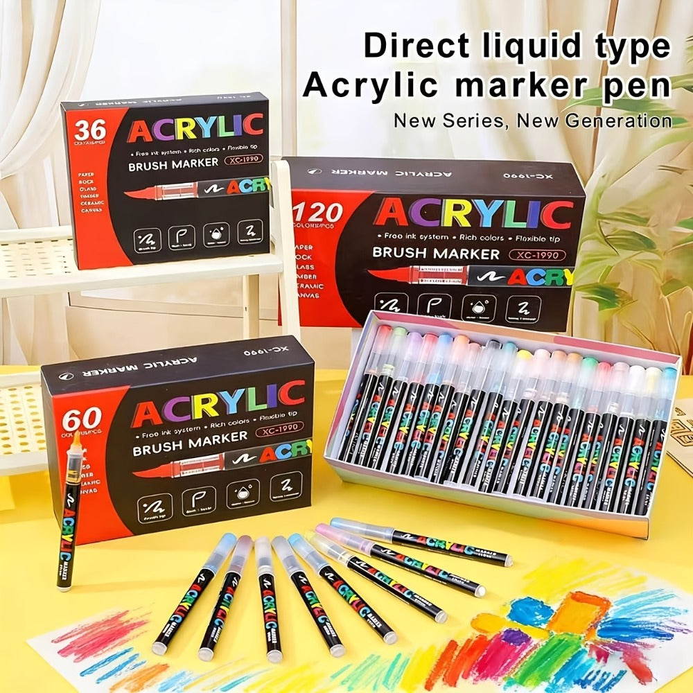 Acrylic Paint Pens Marker Set for Rock Painting Canvas Wood Glass Fabric Ceramic Fine Tip Liquid Acrylic Markers for Artists Adults Kids Available in 12 36 60 80 120 Colors for Everyday Use