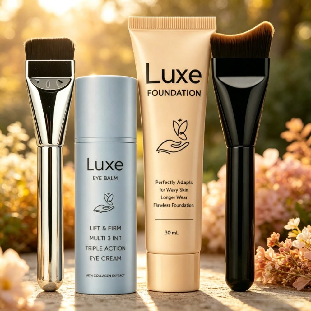 Liquid Foundation Makeup Set 4 Pcs — Full Coverage Buildable Foundation, Eye Cream Applicator & 2 Foundation Brushes, Natural Radiant Concealing Kit for All Skin Types, Women's Bea - product image