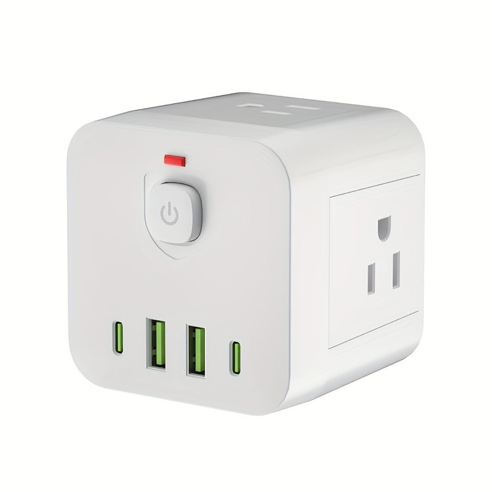 Wall Outlet Extender 8-in-1 with 4 AC Outlets 2 USB-A 2 USB-C Ports Power-Off Switch Overload Protection 4-Sided Design for Living Room Kitchen Bathroom Bedroom Office White - product image