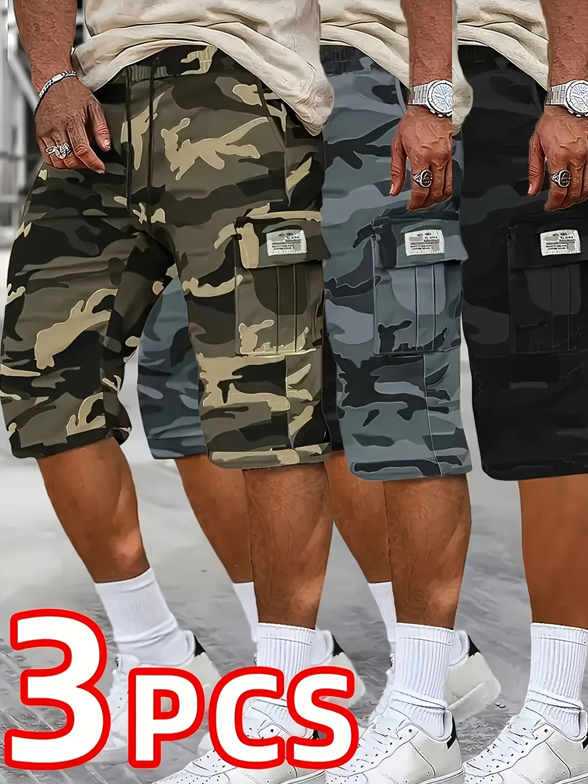 [Father's Day Gift Choice] 3pcs Camo Cargo Shorts for Men, Knee-Length Shorts with Flap Pockets and for Hiking, Hunting, Fishing, Work Shorts for All Outdoors - product image 6