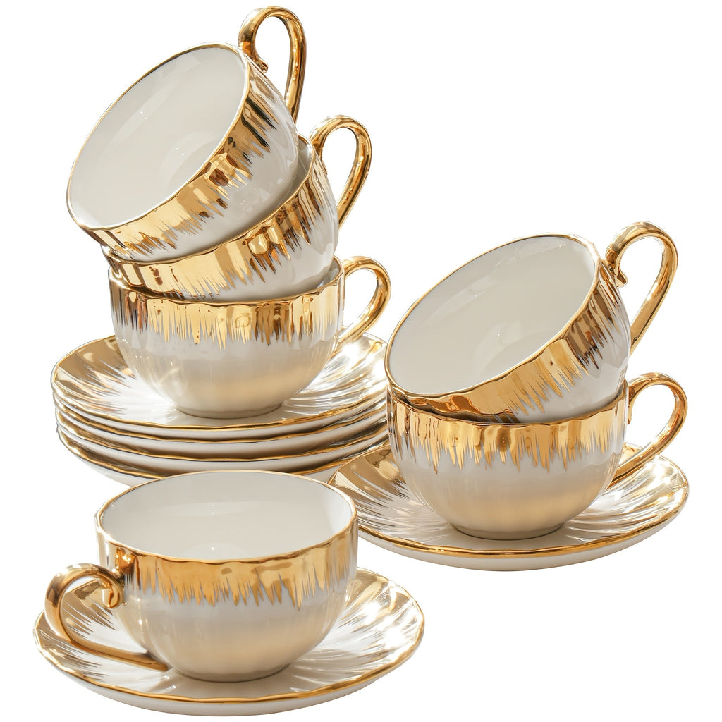 European Ceramic Coffee Cup and Saucer Set of 6 – Light Luxury 8.45oz Porcelain Tea Cups with Plates | Elegant Floral Dinnerware for Wedding Mother's Day Holiday Gift - product image 9