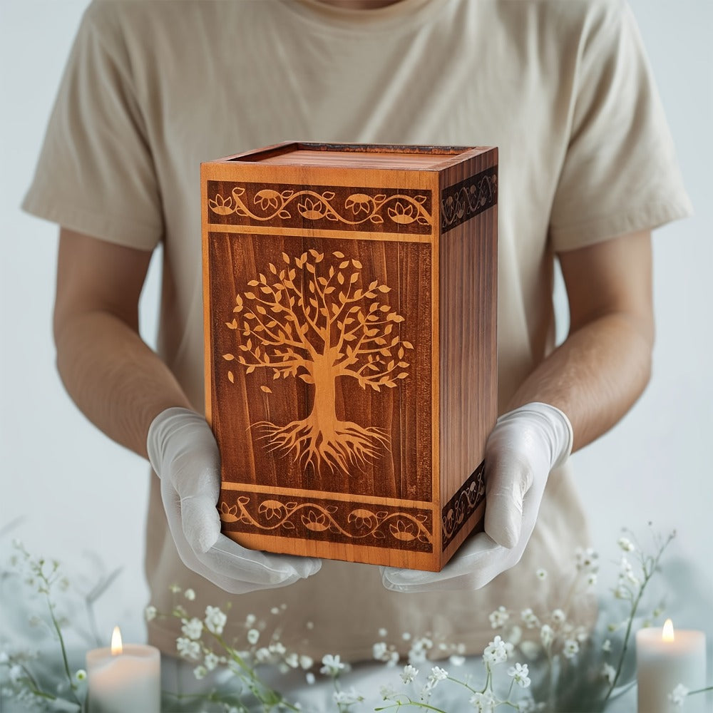 Cremation Urns for Human Ashes Adult – Wood Tree of Life Memorial Urn Box 200 Cu In for Men Women Child Burial Funeral Keepsake Holds Adult Ashes Fits Pets Cat Dog - product image