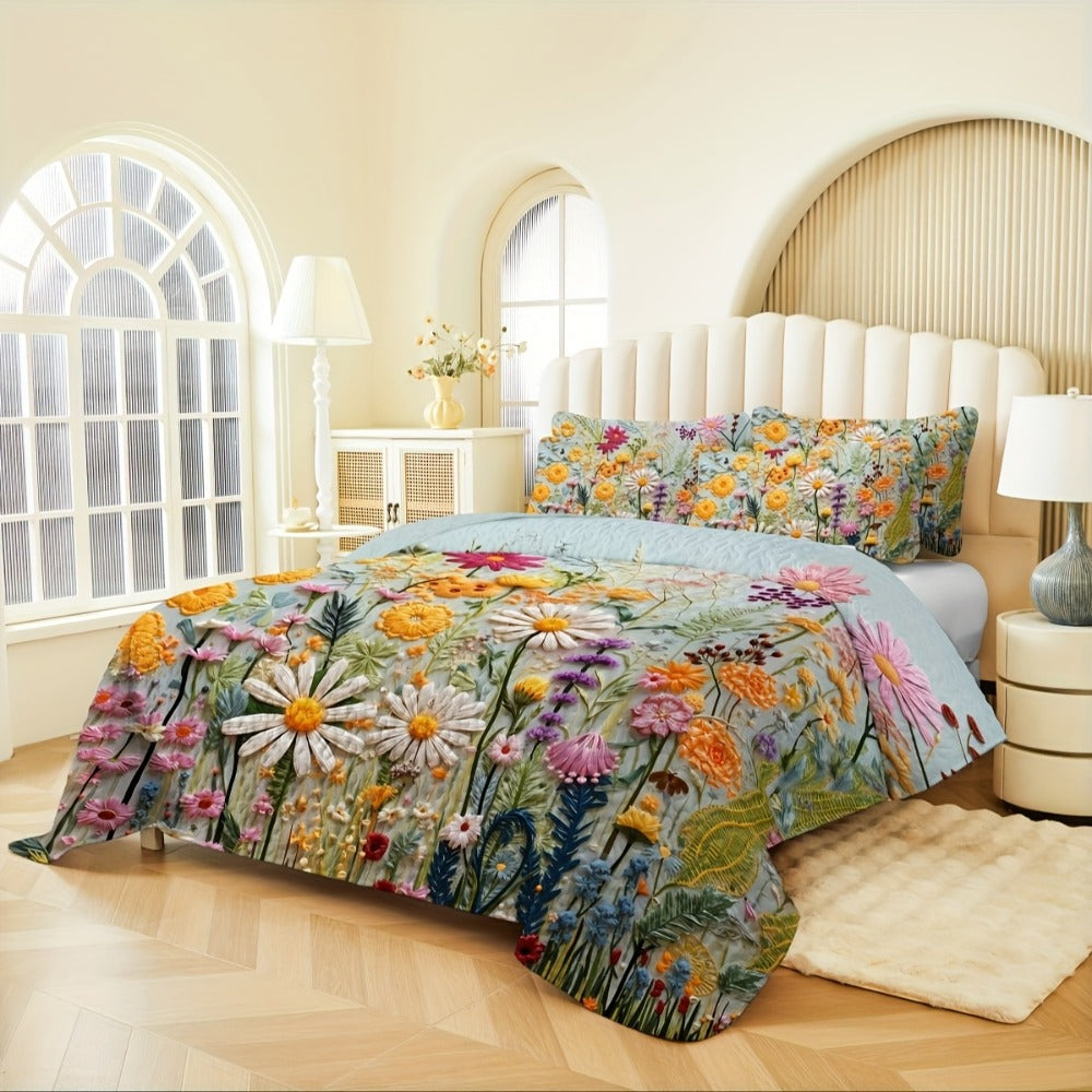 Boho Quilt Comforter Set Twin Full Queen King - Floral Bedding Lightweight Soft Microfiber Reversible Bedspread for Women Girls 2/3 Pcs All Season - product image 7