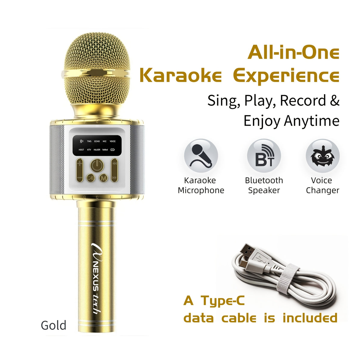 Wireless Karaoke Microphone Speaker with LED Lights and Fun Voice Changer - Portable Singing Mic, Perfect for Holiday Parties, Christmas Family Gatherings, New Year Celebrations