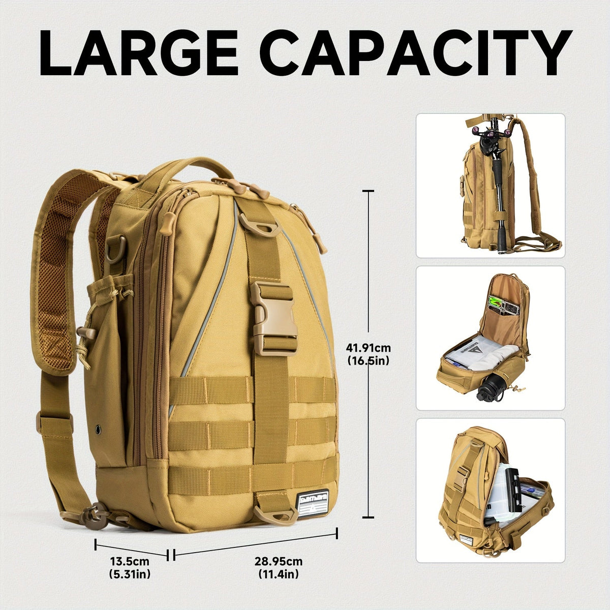 Waterproof Fishing Backpack Tackle Sling Bag | Rod Holder Daypack for Shore, Kayak & Fly Fishing | Men Women Outdoor Gear