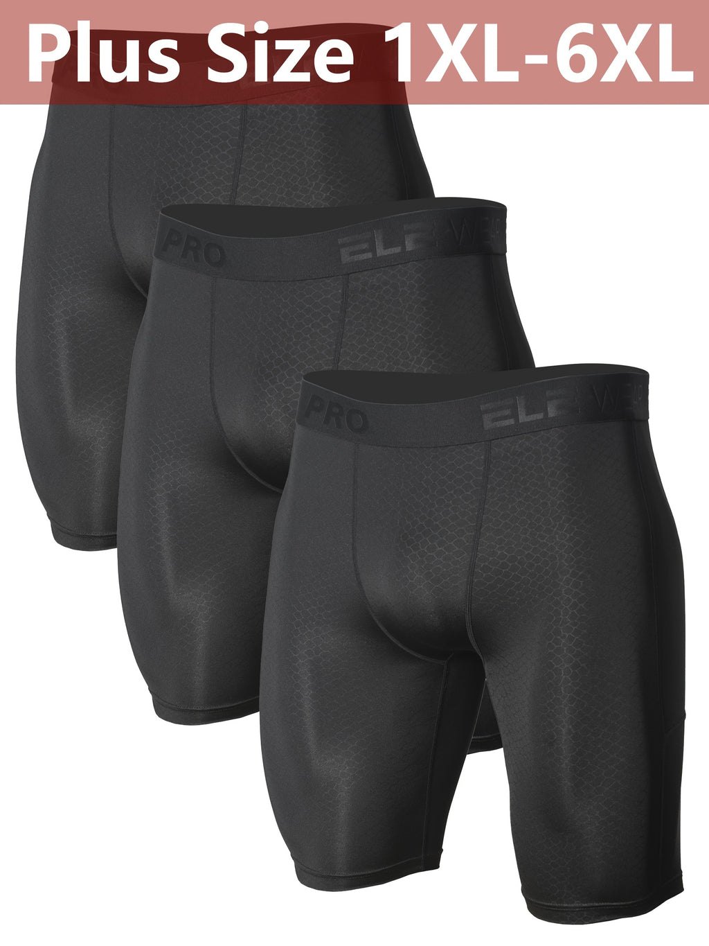 3pcs Men's Plus Size Workout Underwear & Running Gym Shorts with Side Pockets, Moisture-Wicking Quick-Dry Polyester, Snake-Light Beige Embossed Design - product image 2