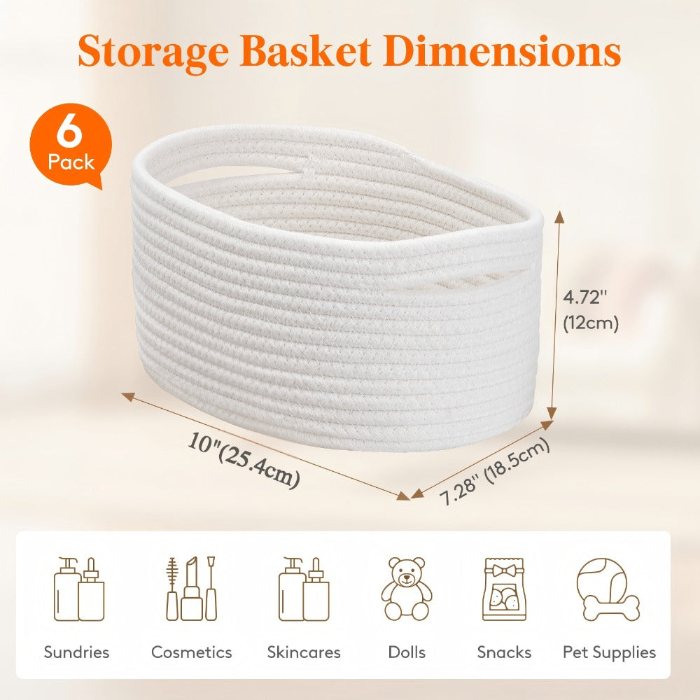 Woven Storage Baskets 6-Pack Cotton Rope Cube Bins 11x7x5" | Handmade Small Shelf Baskets for Organizing Closet Bedroom Living Room Playroom | Round Decorative Storage Caddy Multip - product image 12