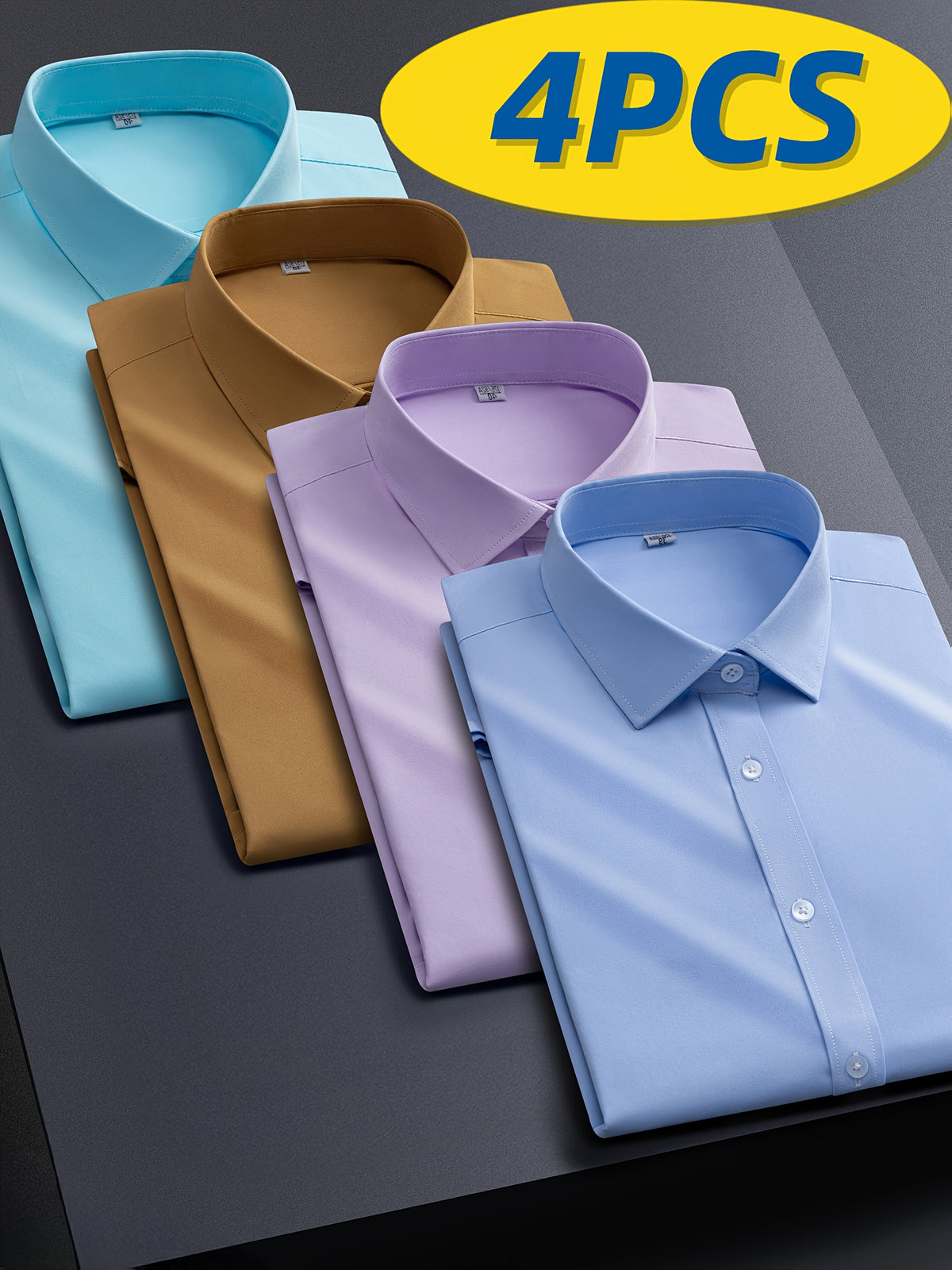 4pcs Men's Stretch Long Sleeve Dress Shirts - Professional Business Casual Blouses with Classic Collar, Solid Color, Comfortable & Stylish for Office - product image 14