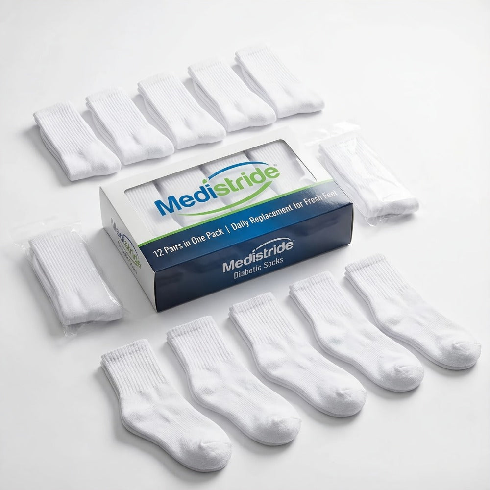 Multicolor Diabetic Crew Socks 12 Pairs Cotton Non-Binding Neuropathy Seamless Cushioned Loose Fit for Men Women Sensitive Feet Edema White Black Grey Size 9-11 10-13 - product image