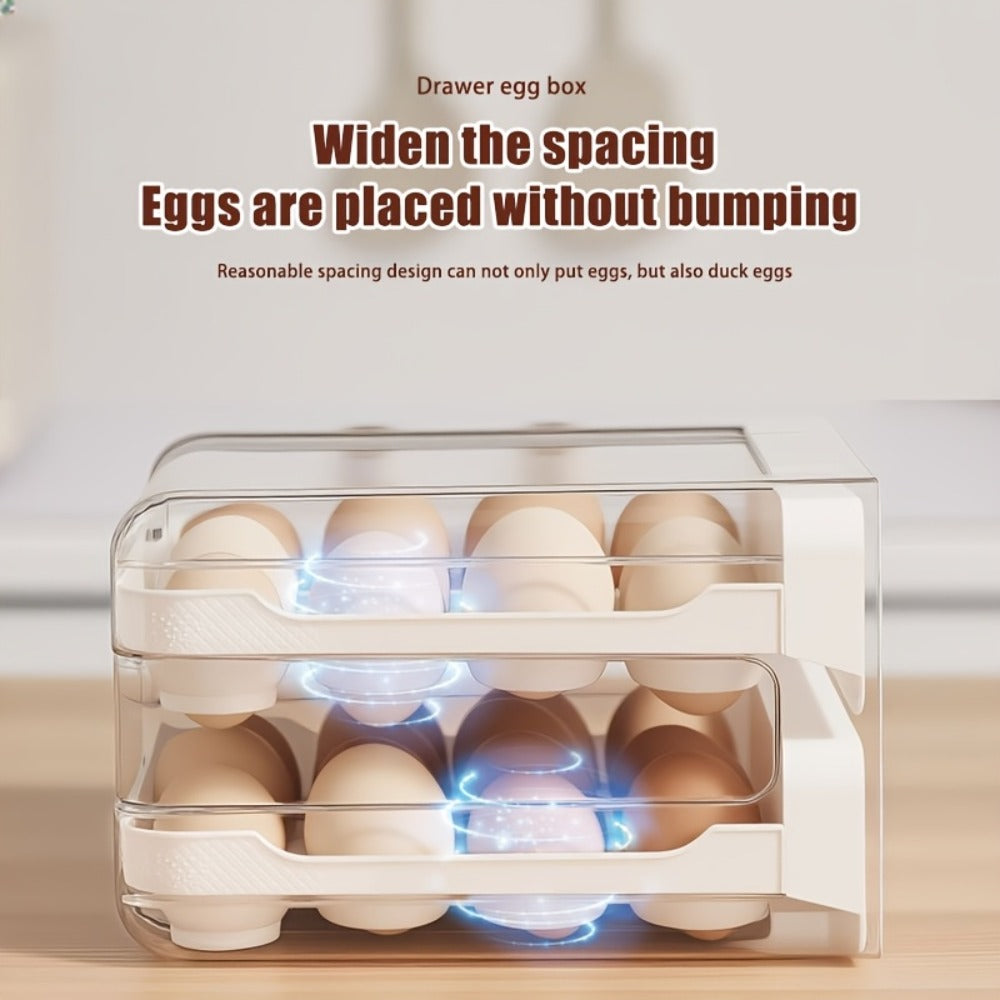 Egg Storage Container 32 Grid Double Layer with Drawer | Fridge Egg Holder Organizer | Sturdy PET+PP Stackable Egg Tray for Refrigerator, Keeps Eggs Fresh & Organized - product image 2