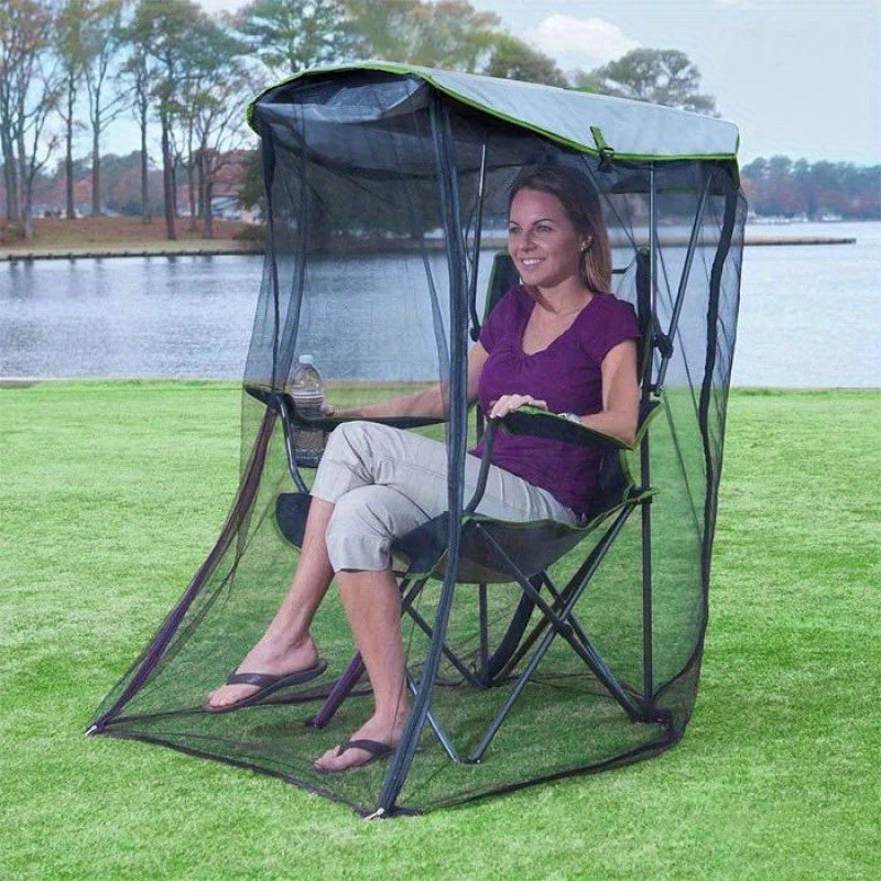 Hanging Chair Mosquito Net with Sunshade Cover | Double Layer Multi-Purpose Insect Protection Net for Patio, Balcony & Poolside | Black, White or Grey (Chair Not Included)