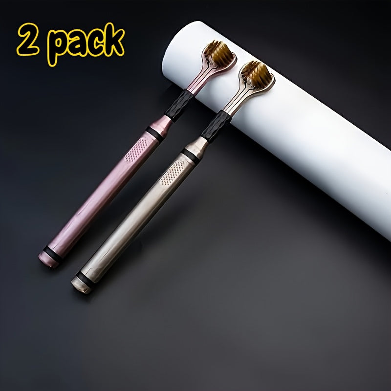 360 Toothbrush 2-Pack – Three-Head Design with Soft & Hard Nylon Bristles, 360° Cleaning, Tongue Coating Removal, Seamless Design for Braces, Bridges & Implants, Fresh Breath Oral  - product image 7