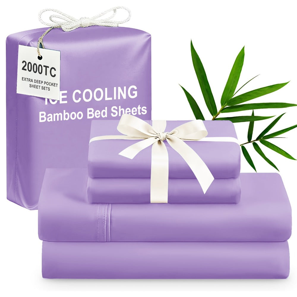 Bamboo Cooling Bed Sheet Set 4pcs Extra Deep Pocket Breathable Fitted Sheet Flat Sheet Pillowcases for Hot Sleepers Twin Full Queen King - product image 9