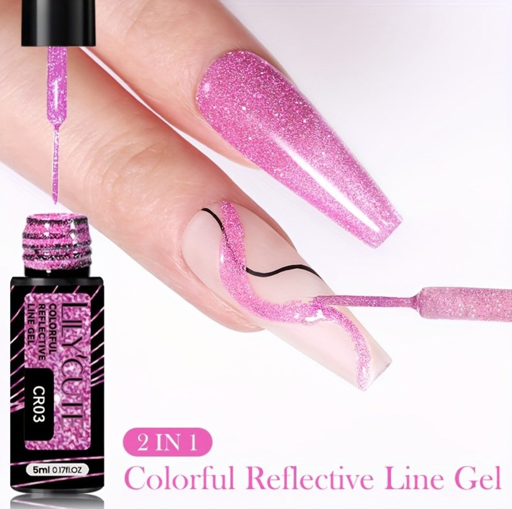Reflective Glitter Line Gel Nail Art Set LILYCUTE Sparkling Stripe 3pcs 5ml Each - Ultra-Thin Pull Line Drawing Graffiti Gel Polish LED UV Cured DIY Home Manicure for Women - product image 15