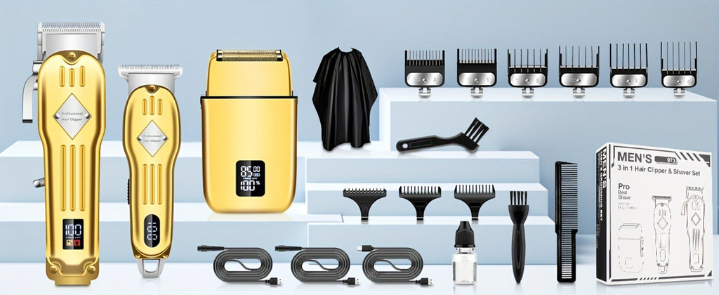 Foil Shaver Grooming Kit for Men 3-in-1 – Hair Clipper Detail Trimmer Adjustable Blades USB Rechargeable LCD Display Complete Barbershop Accessories Set Holiday Gift for Him - product image 15