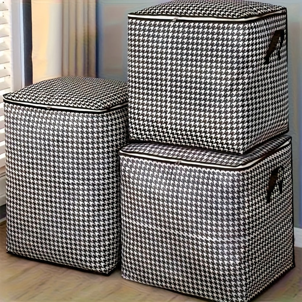 Large Storage Bags Houndstooth Non-Woven Fabric Organizer with Double Zipper & Handles – 160L/180L Dustproof Foldable Storage Box for Bedroom, Closet, Moving, Travel & Dorm, 1pc or - product image 2