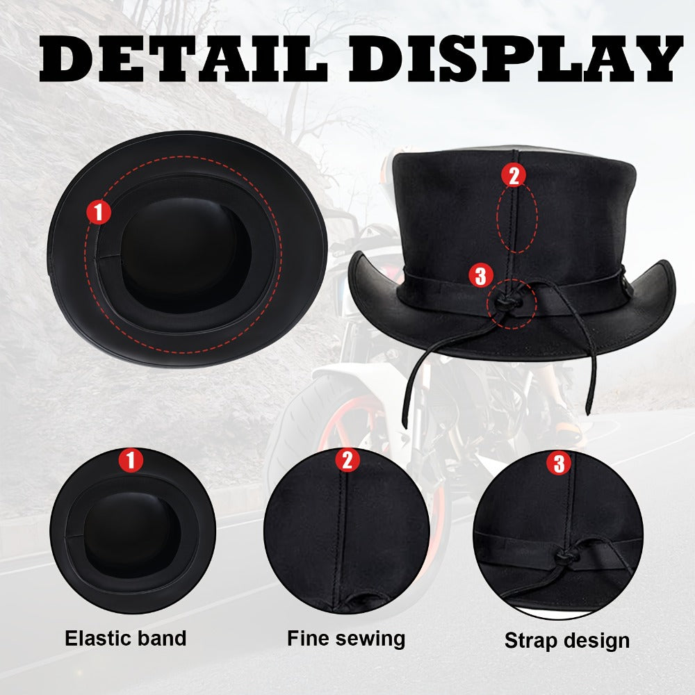 Real Cowhide Low Crown Topper for Men & Women S-3XL, Halloween Costume Cosplay Motorcycle Riding Fashionable Dress Up Hat – Genuine Leather Top Hat Steampunk - product image 3
